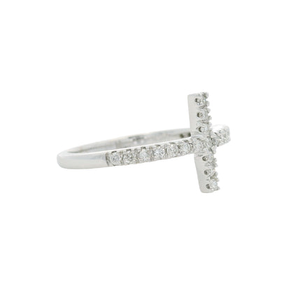 14k White Gold Natural Round Diamond Bar Narrow Band Ring