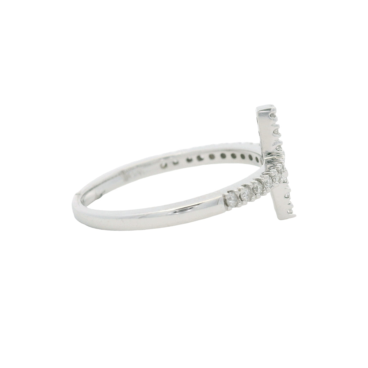 14k White Gold Natural Round Diamond Bar Narrow Band Ring