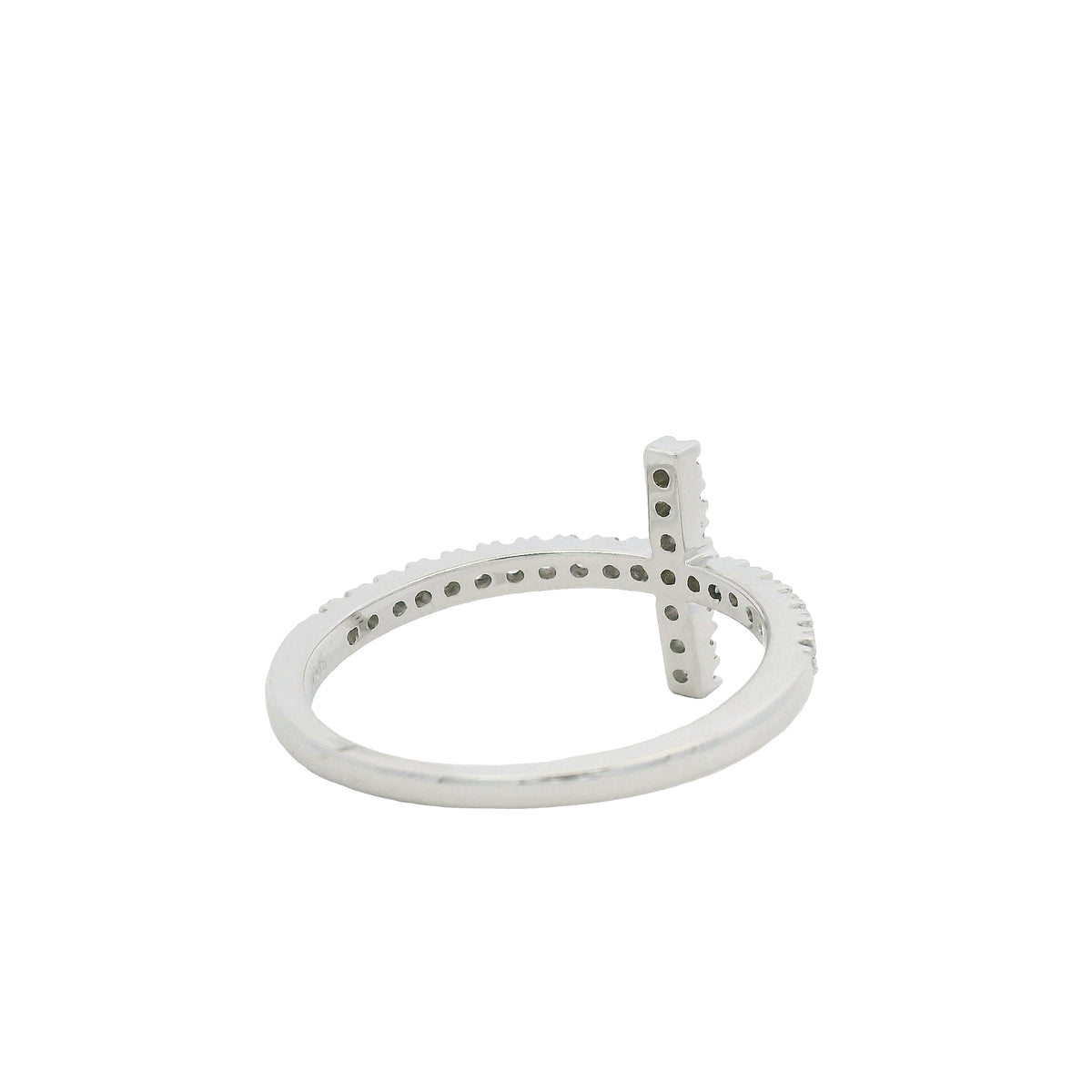 14k White Gold Natural Round Diamond Bar Narrow Band Ring
