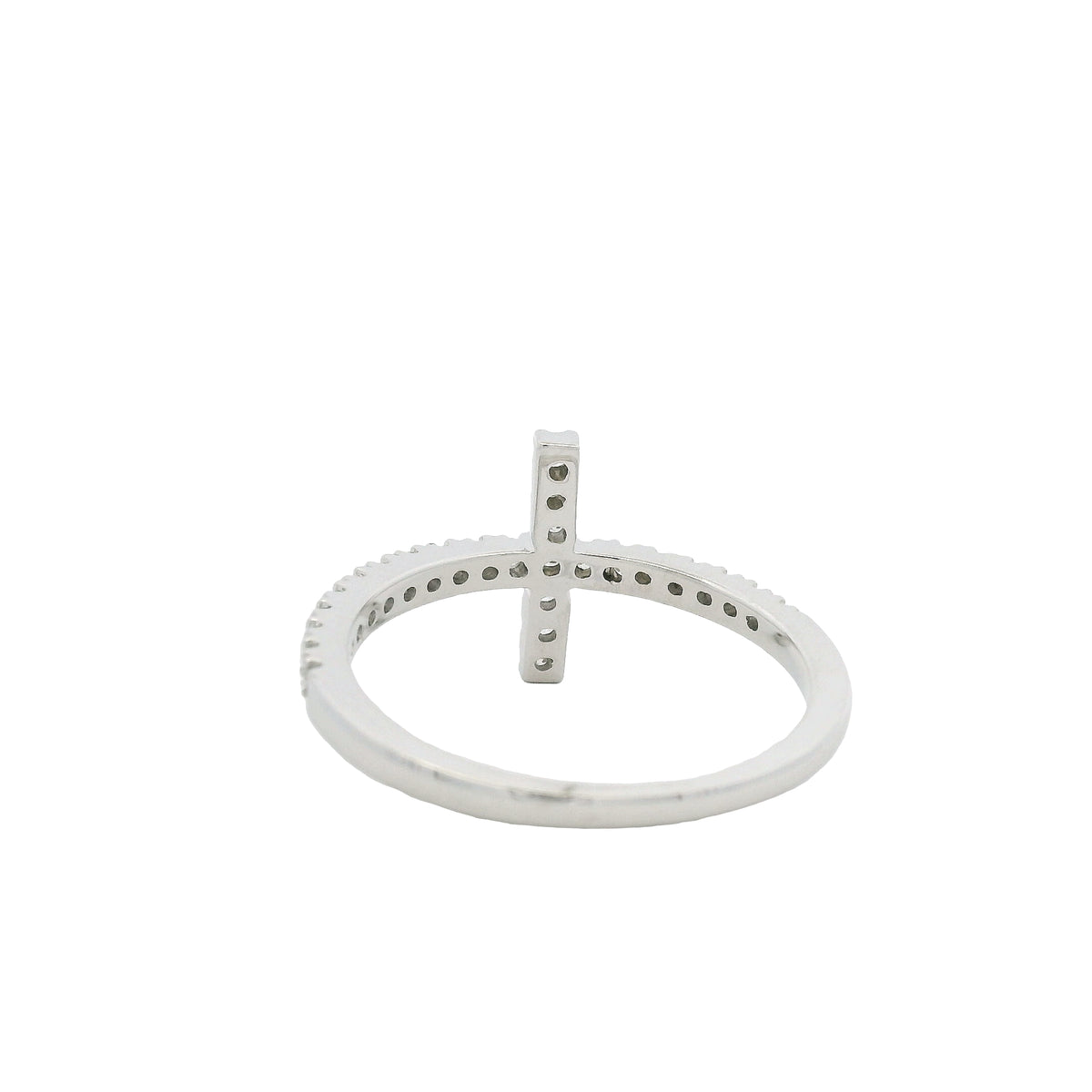 14k White Gold Natural Round Diamond Bar Narrow Band Ring