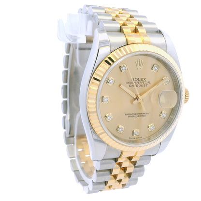 Rolex 116233 Datejust Two-Tone Champagne Diamond Dial Fluted Bezel 36mm Watch