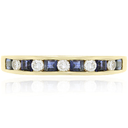 18k Yellow Gold Sapphire & 0.12ctw Diamond Wedding Band
