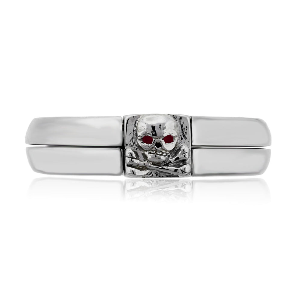 Platinum Ruby Skull Mens Ring
