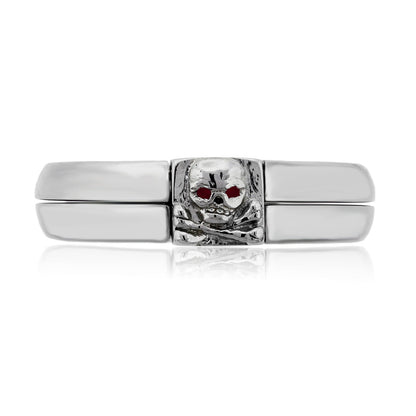 Platinum Ruby Skull Mens Ring