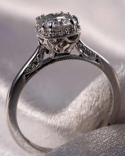 Tacori 18K White Gold Natural 1.06 Carat Round Brilliant Diamond Engagement Ring