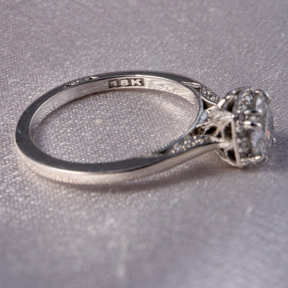 Tacori 18K White Gold Natural 1.06 Carat Round Brilliant Diamond Engagement Ring