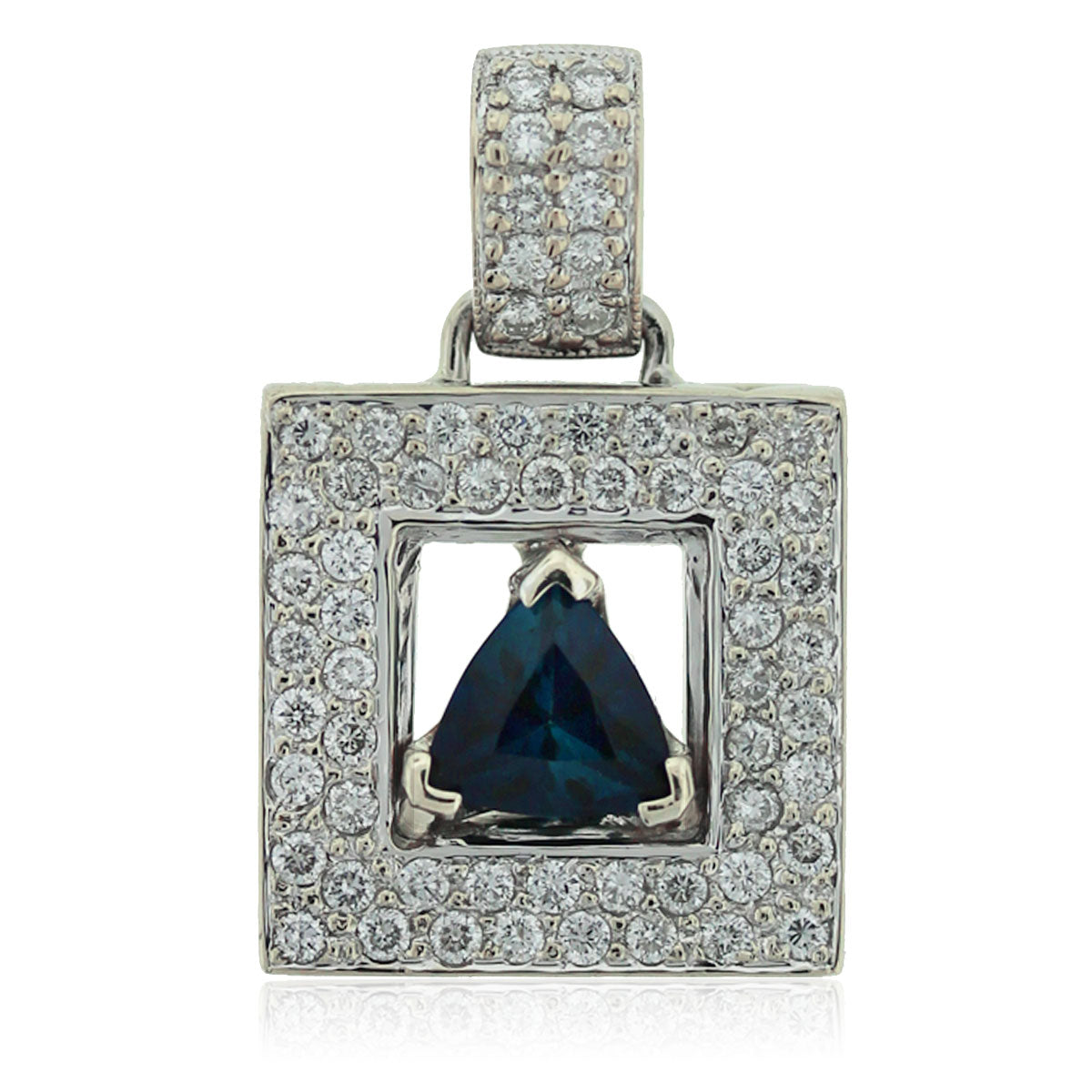 18k White Gold Trillion Cut Tanzanite and Diamond Pendant