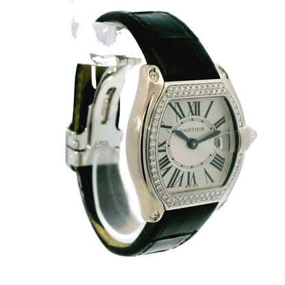 Cartier Roadster 18k White Gold Diamond Black Alligator Skin Watch