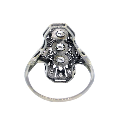18k White Gold Vintage Style Three Stone Diamond Ring