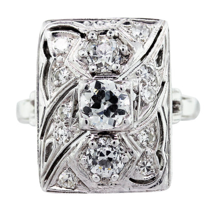 Vintage 14K White Gold Diamond Cocktail Ring