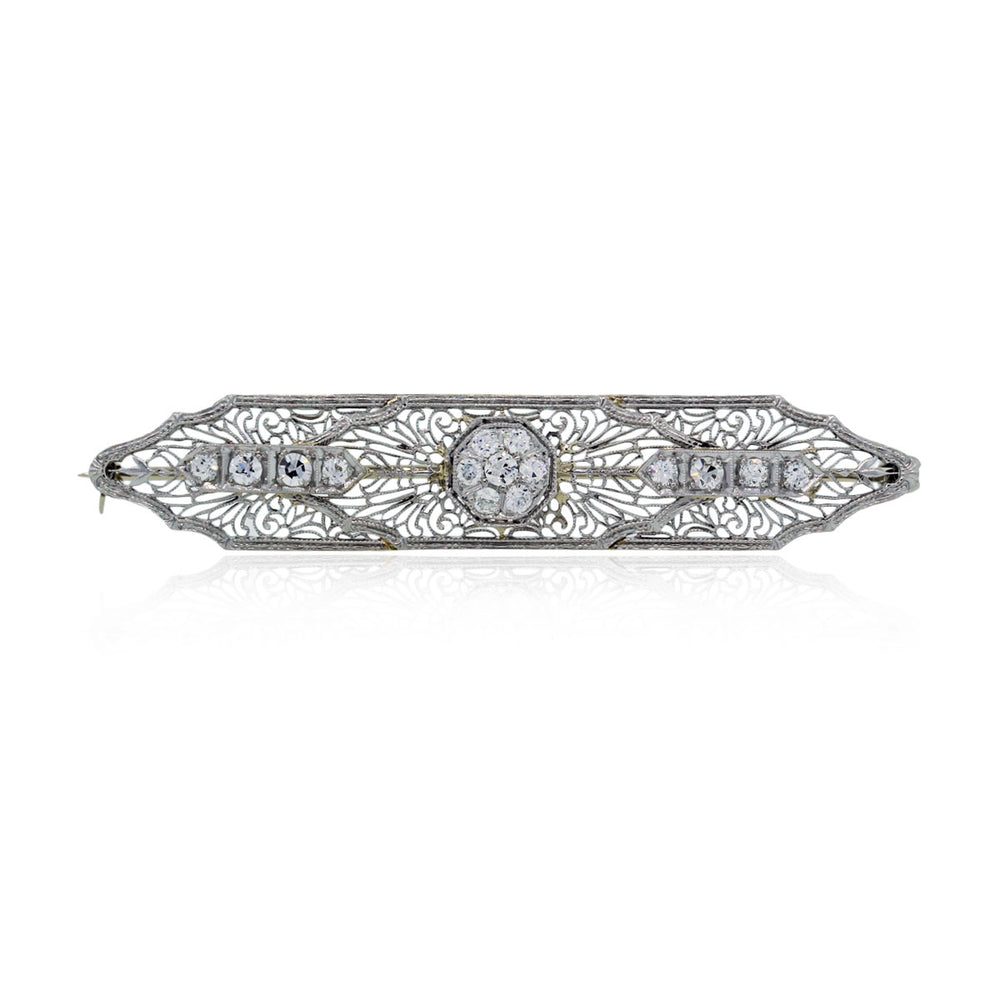14k White Gold .60ctw Diamond Vintage Pin Brooch