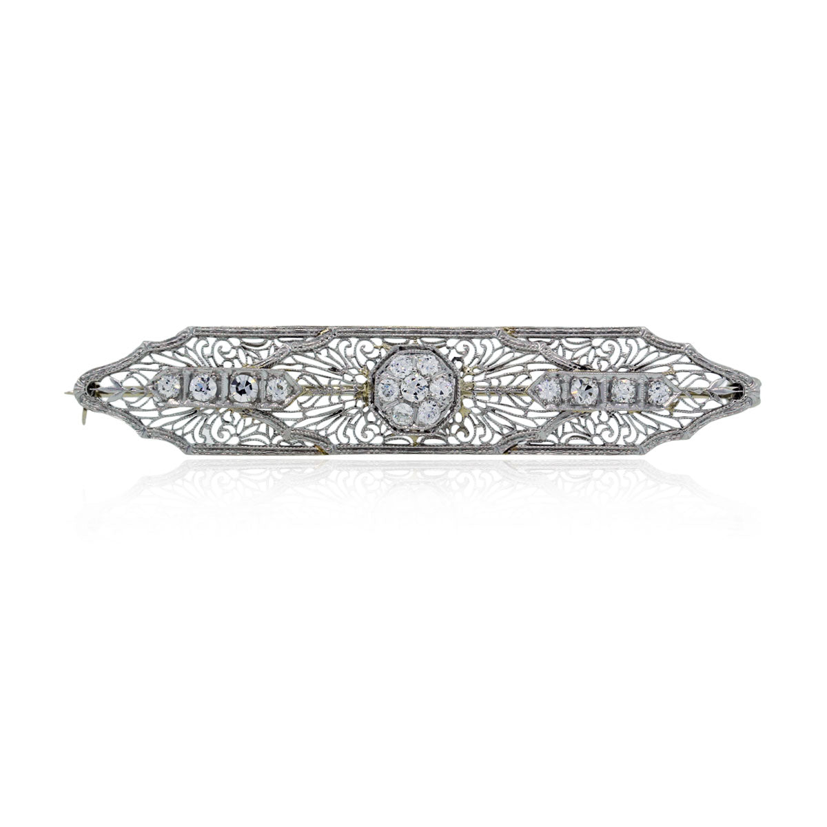 14k White Gold .60ctw Diamond Vintage Pin Brooch