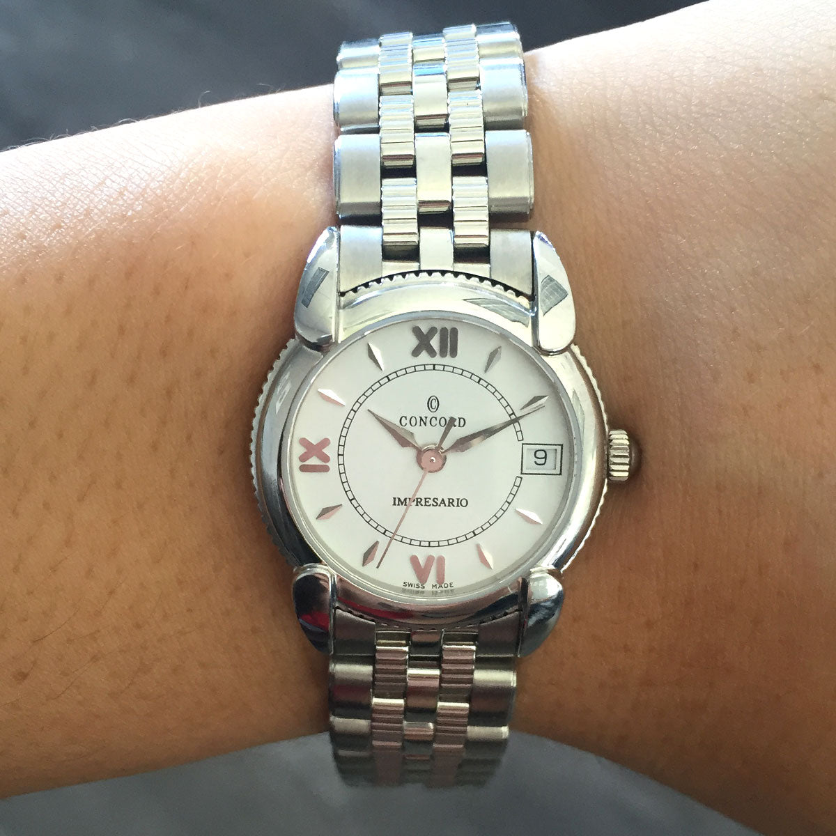 Concord Impresario Stainless Steel White Roman Dial Ladies Watch