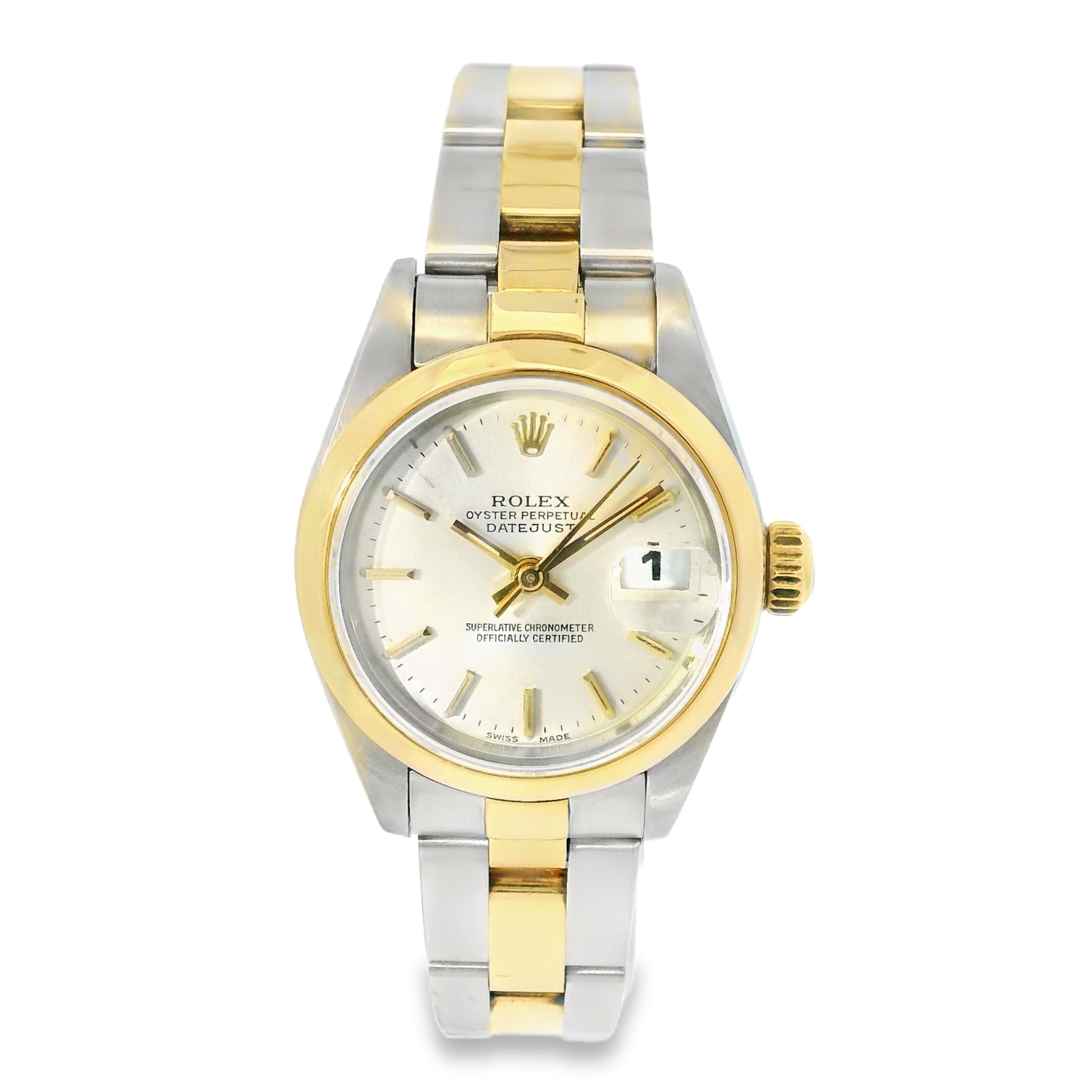 Rolex 79163 Datejust Two-Tone Silver Stick Dial Smooth Bezel Watch