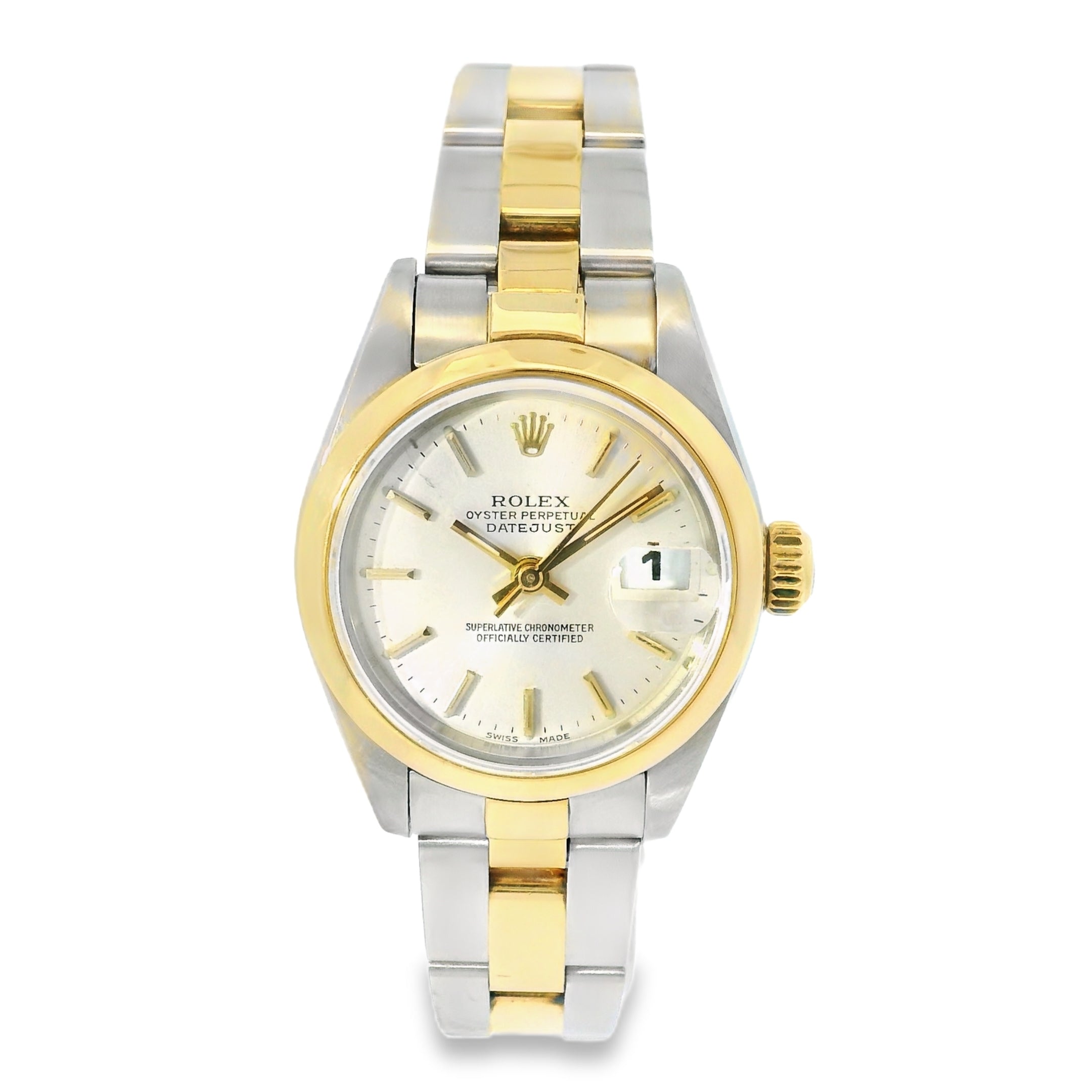 Rolex 79163 Datejust Two-Tone Silver Stick Dial Smooth Bezel Watch
