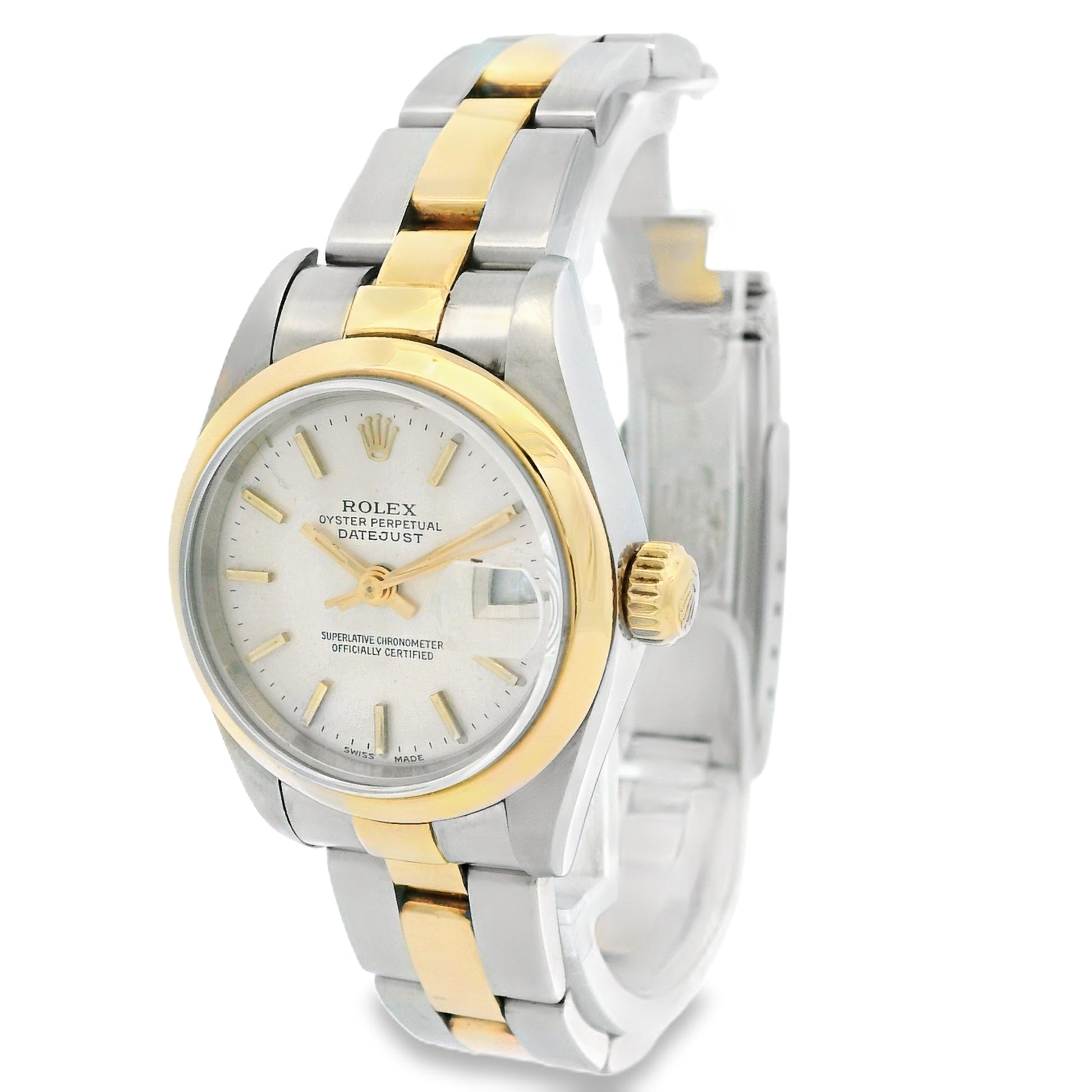 Rolex 79163 Datejust Two-Tone Silver Stick Dial Smooth Bezel Watch