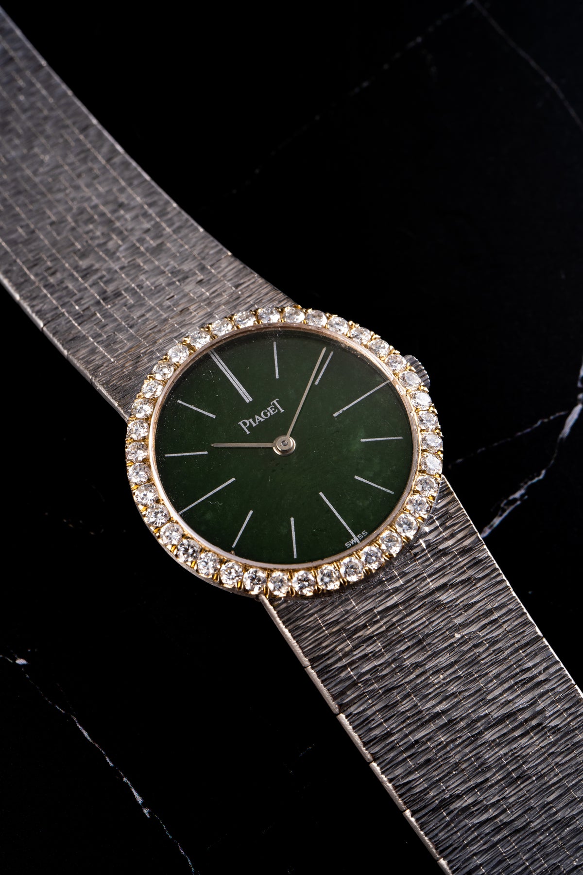 Piaget 18k White Gold Jade Green Dial & Diamond Bezel Watch