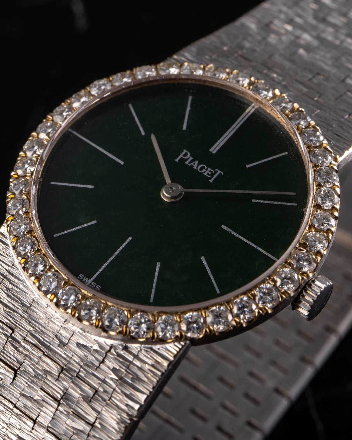 Piaget 18k White Gold Jade Green Dial & Diamond Bezel Watch — product photo 3