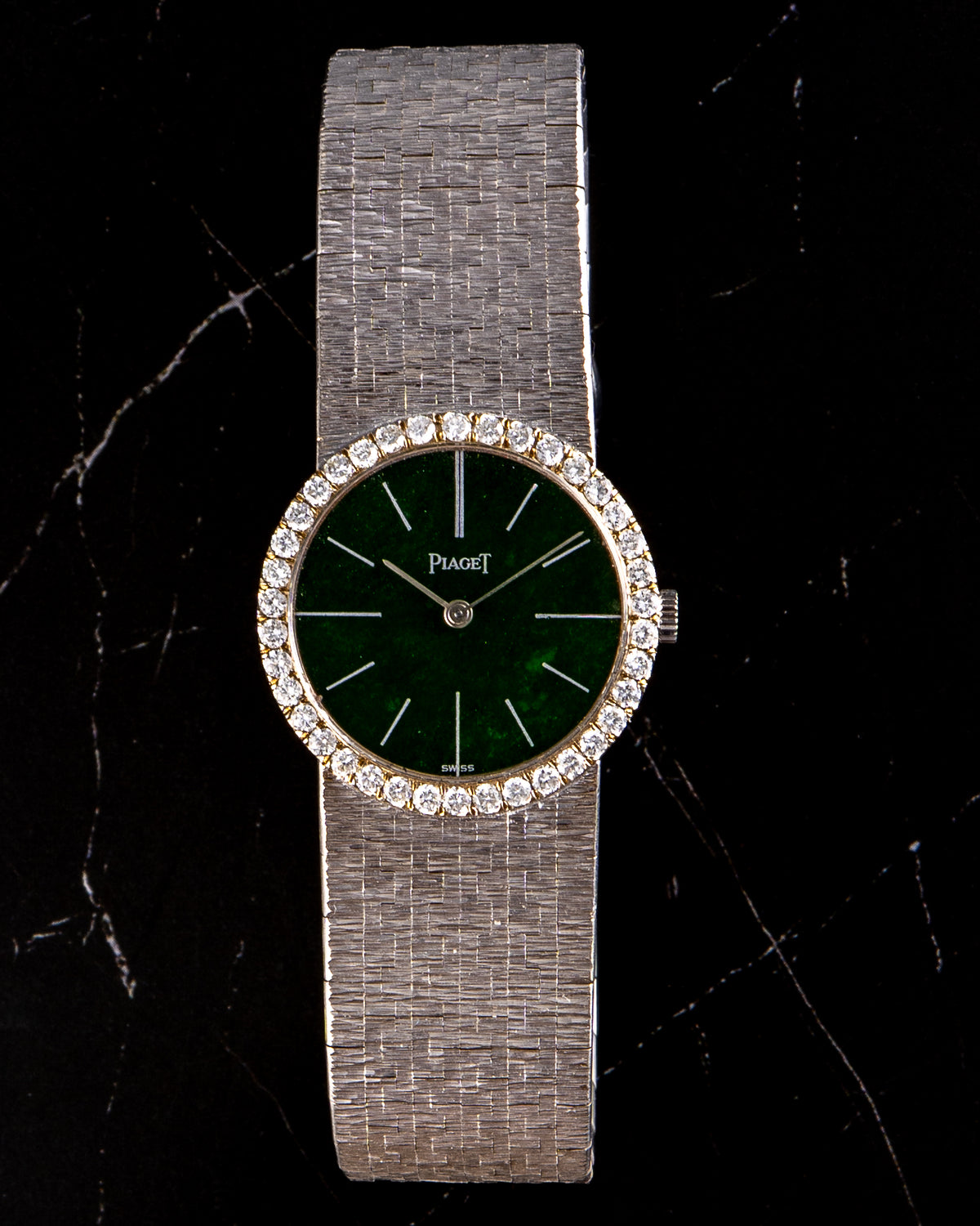 Piaget 18k White Gold Jade Green Dial & Diamond Bezel Watch — product photo 2