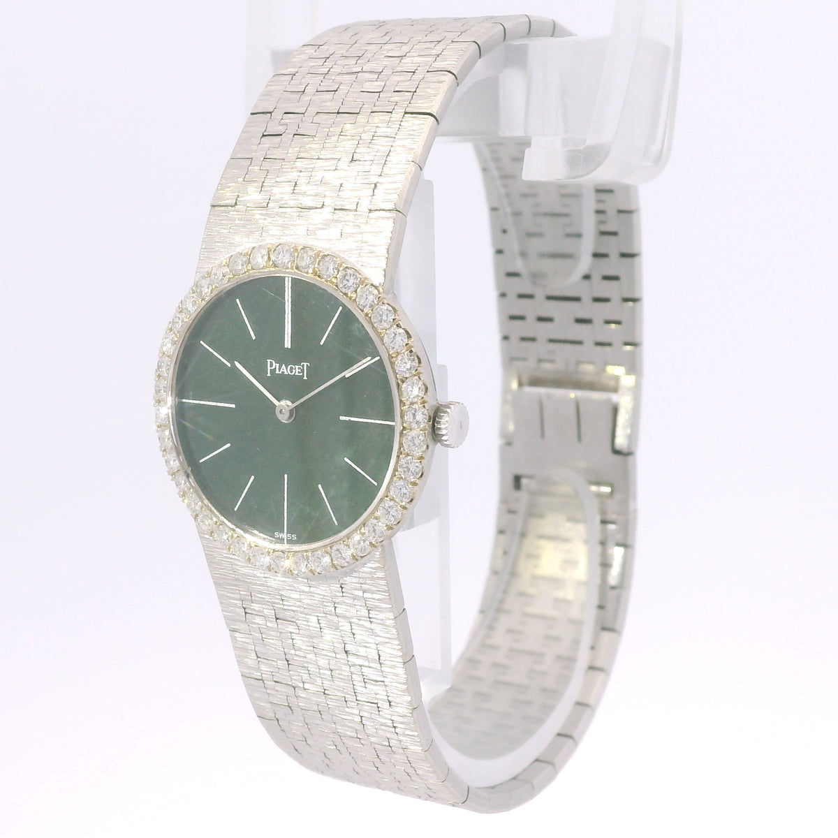 Piaget 18k White Gold Jade Green Dial & Diamond Bezel Watch