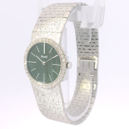 Piaget 18k White Gold Jade Green Dial & Diamond Bezel Watch