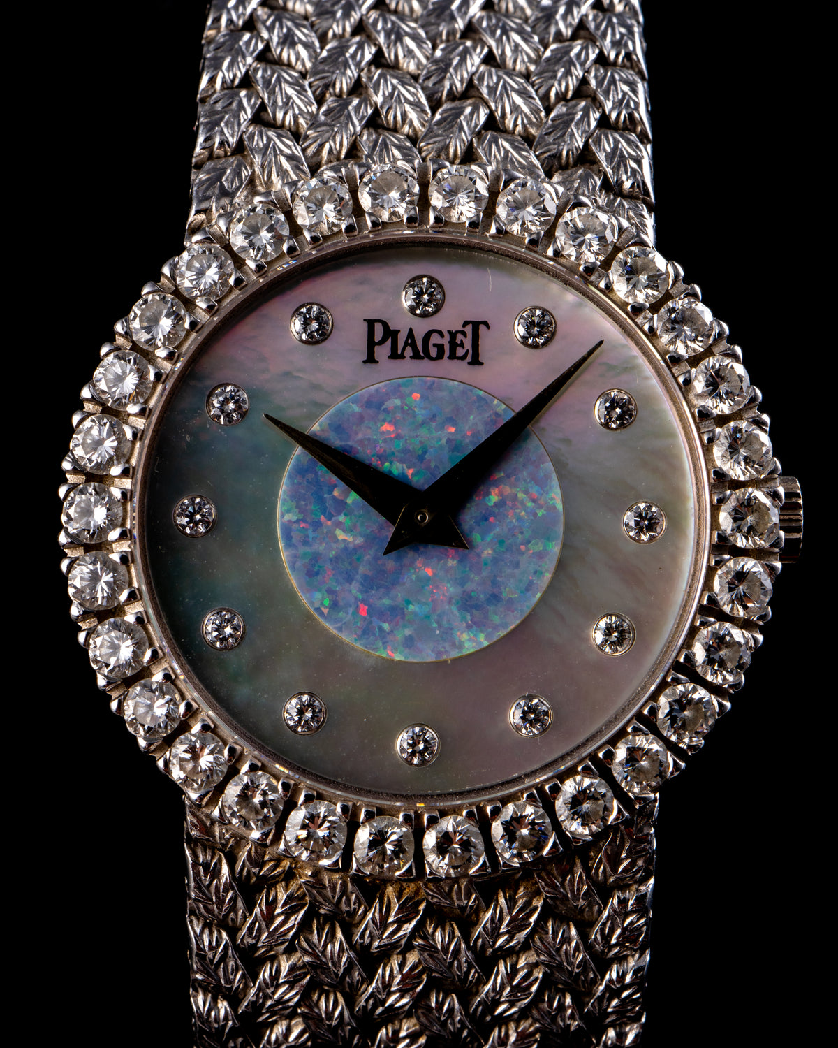 Piaget 18k White Gold Opal Pearl, Diamond Dial & Bezel Watch