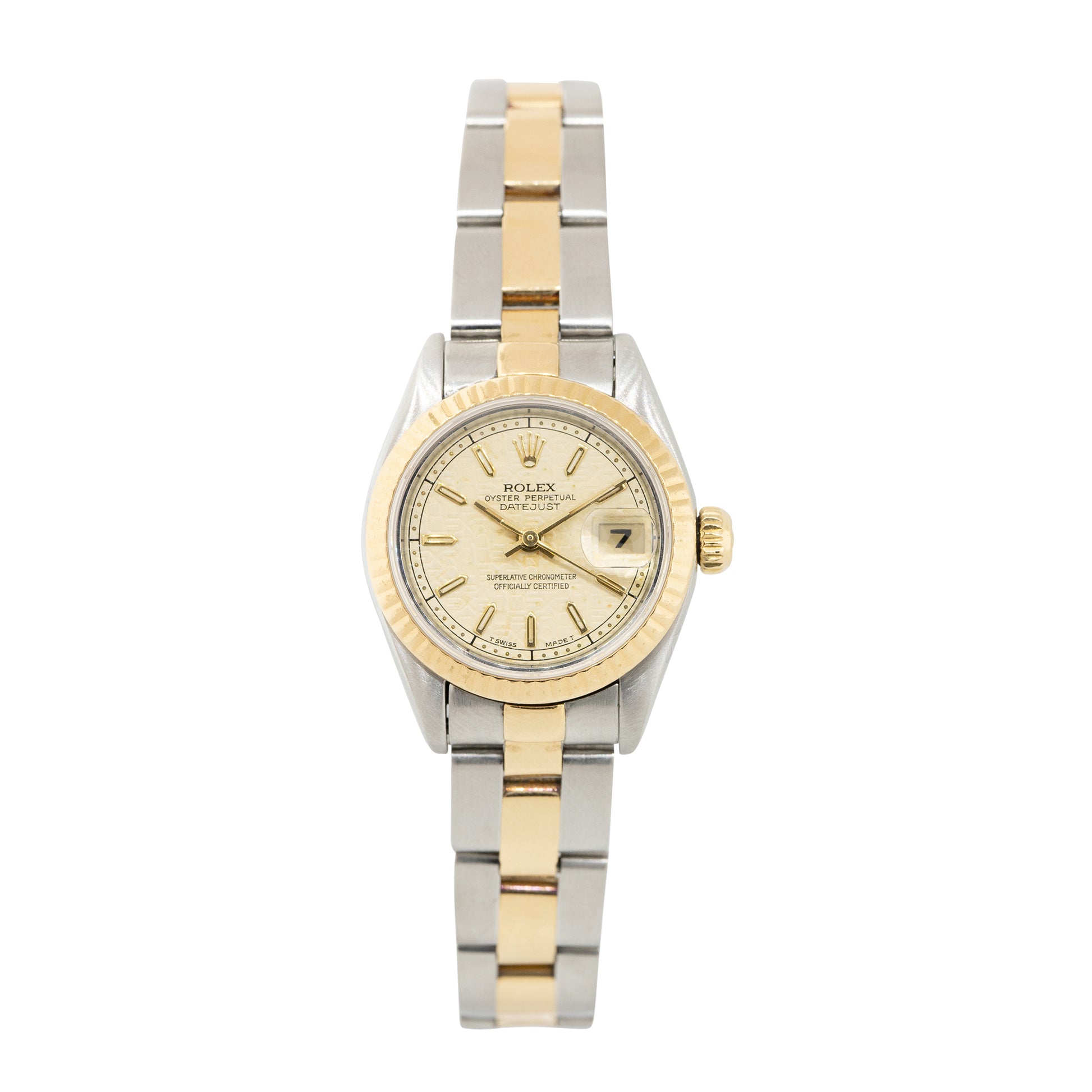 Rolex 69173 Datejust 18k Yellow Gold and Steel "Rolex" Pyramid Dial Ladies Watch