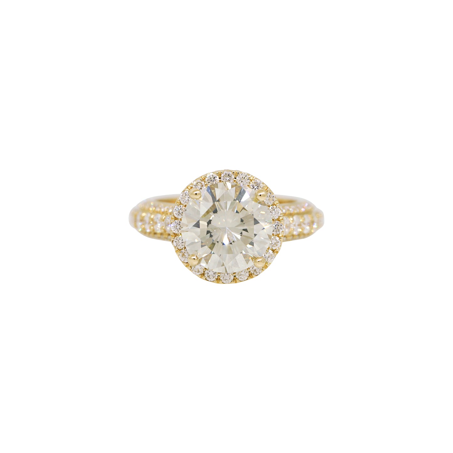 GIA 18k Yellow Gold Natural 4.01 Carat Round Brilliant Diamond Engagement Ring