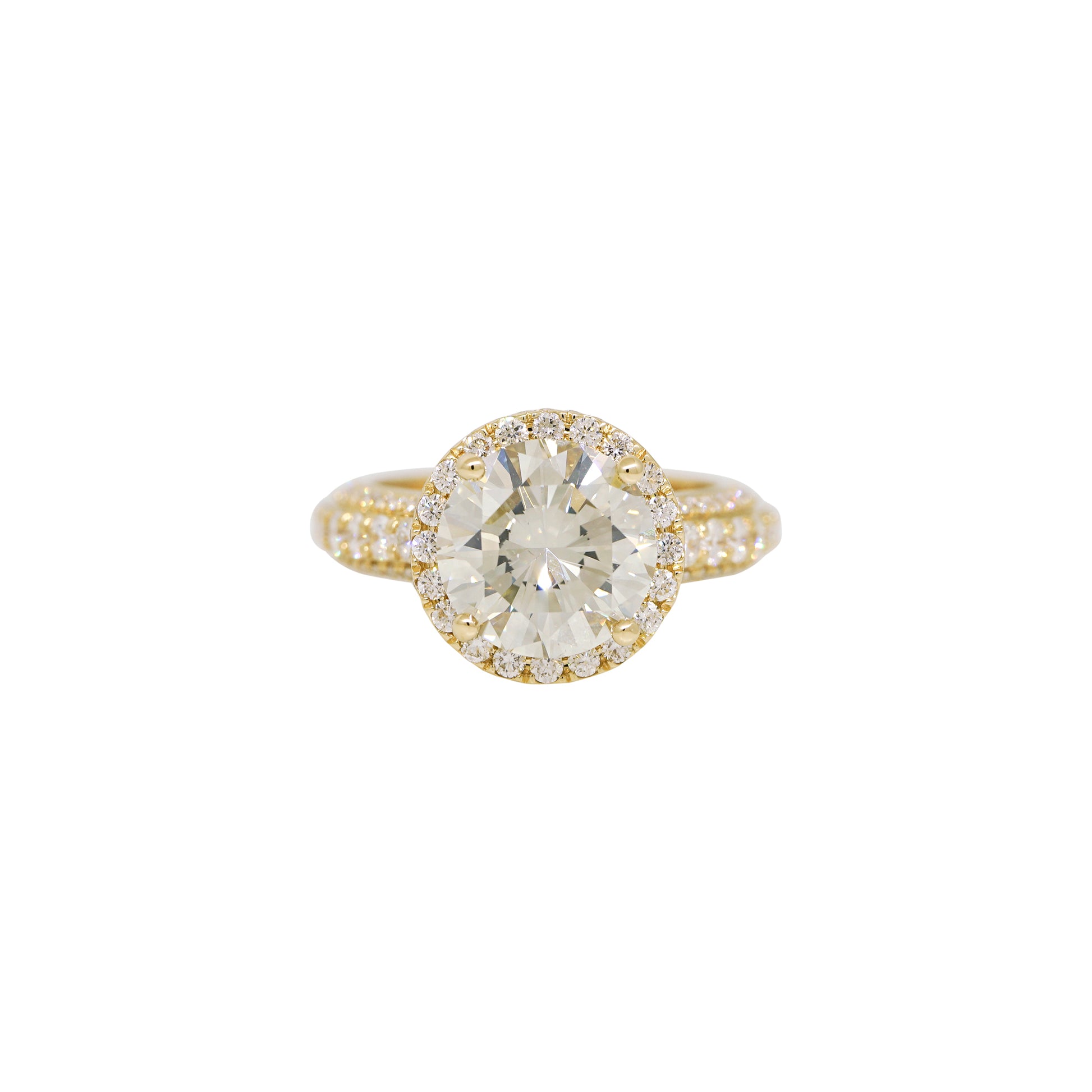 GIA 18k Yellow Gold Natural 4.01 Carat Round Brilliant Diamond Engagement Ring