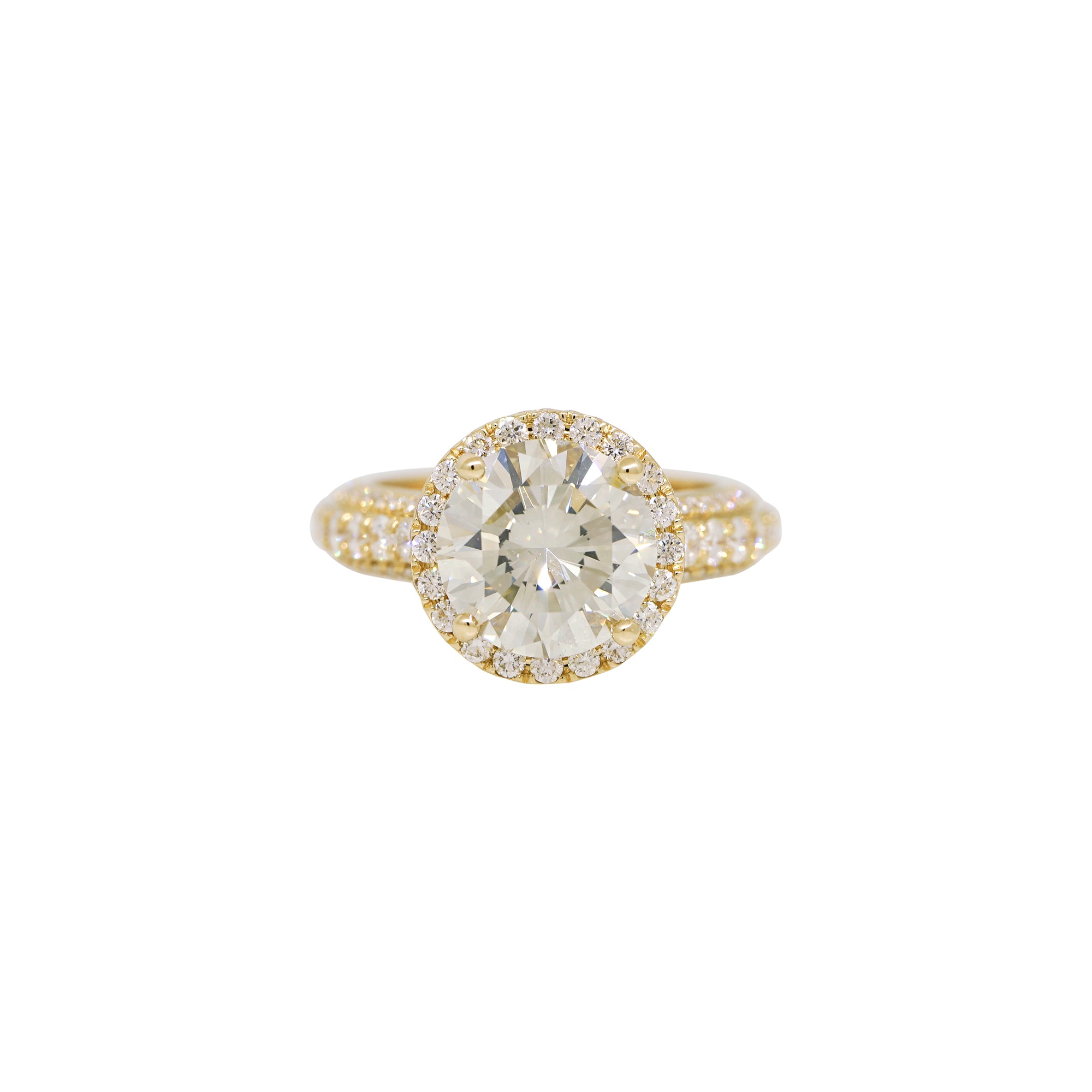 GIA 18k Yellow Gold Natural 4.01 Carat Round Brilliant Diamond Engagement Ring