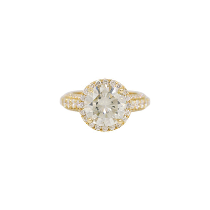 GIA 18k Yellow Gold Natural 4.01 Carat Round Brilliant Diamond Engagement Ring