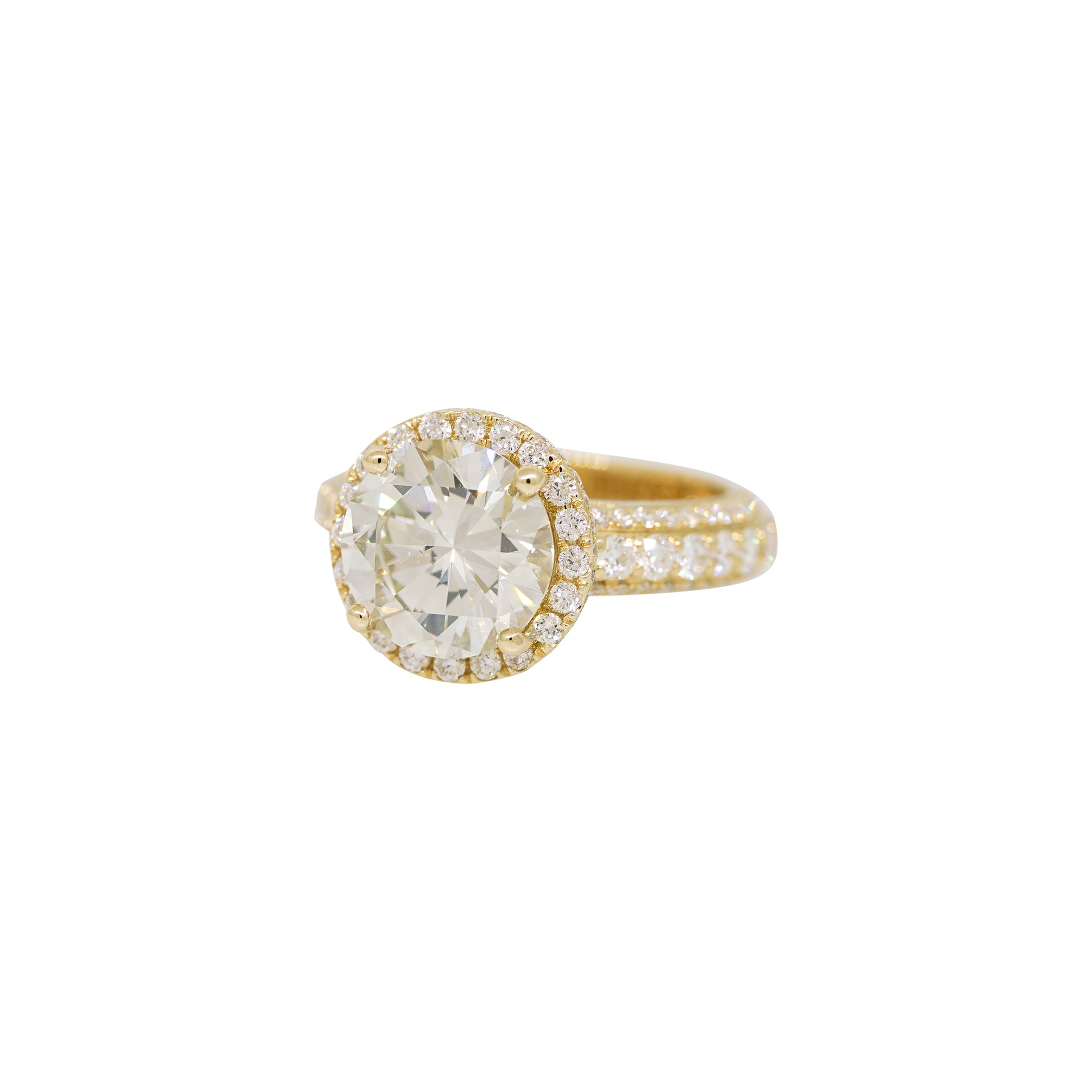GIA 18k Yellow Gold Natural 4.01 Carat Round Brilliant Diamond Engagement Ring