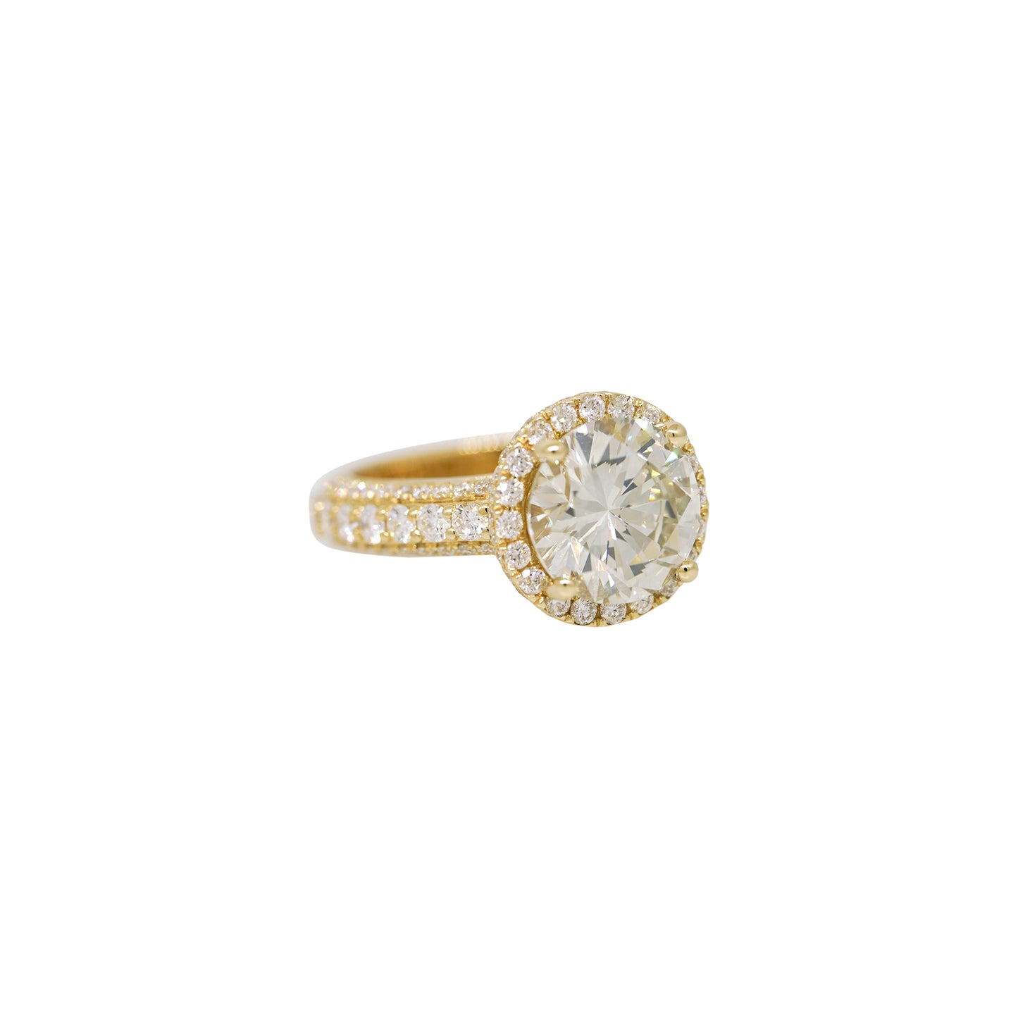 GIA 18k Yellow Gold Natural 4.01 Carat Round Brilliant Diamond Engagement Ring