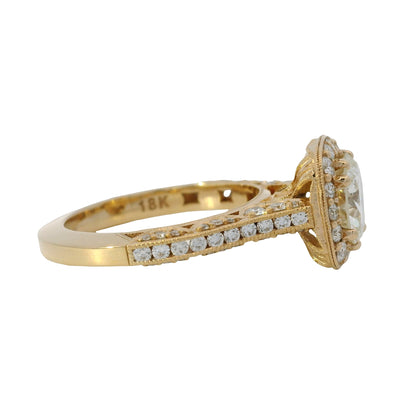 GIA 18k Rose Gold Natural 1.63 Carat Round Brilliant Cut Diamond Halo Engagement Ring