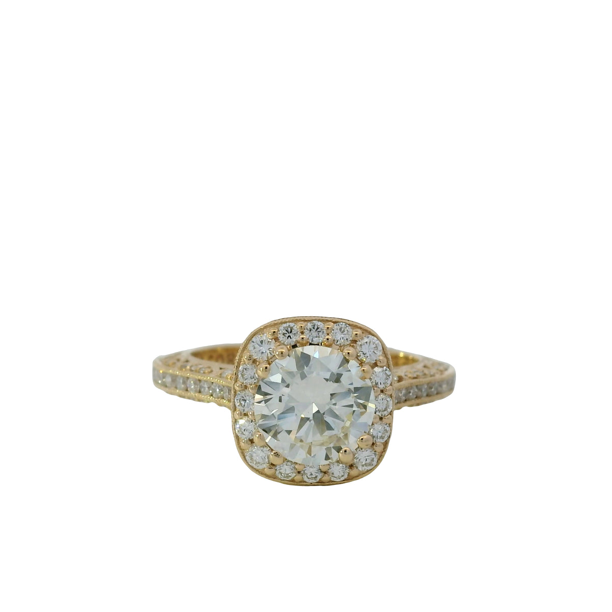 GIA 18k Rose Gold Natural 1.63 Carat Round Brilliant Cut Diamond Halo Engagement Ring