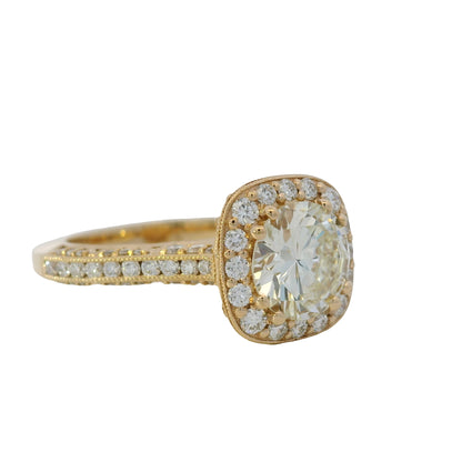 GIA 18k Rose Gold Natural 1.63 Carat Round Brilliant Cut Diamond Halo Engagement Ring