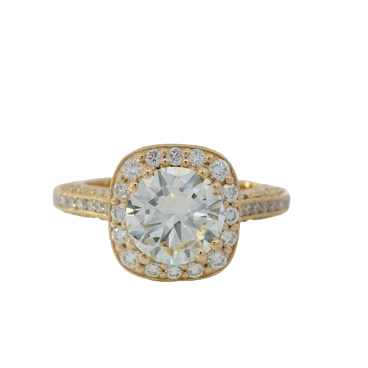 GIA 18k Rose Gold Natural 1.63 Carat Round Brilliant Cut Diamond Halo Engagement Ring