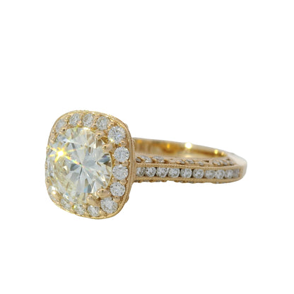 GIA 18k Rose Gold Natural 1.63 Carat Round Brilliant Cut Diamond Halo Engagement Ring