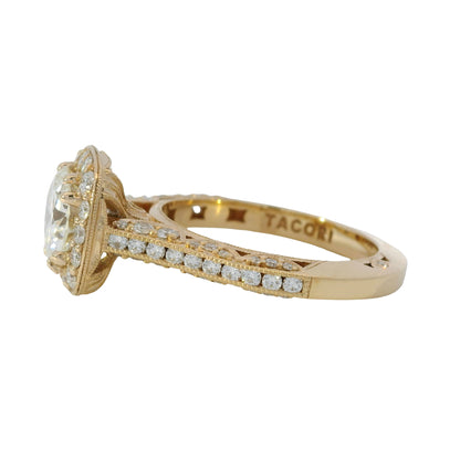 GIA 18k Rose Gold Natural 1.63 Carat Round Brilliant Cut Diamond Halo Engagement Ring