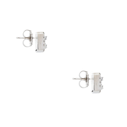 14k White Gold 0.74ctw Round Brilliant & Baguette Cut Diamond Mosaic Square Earrings
