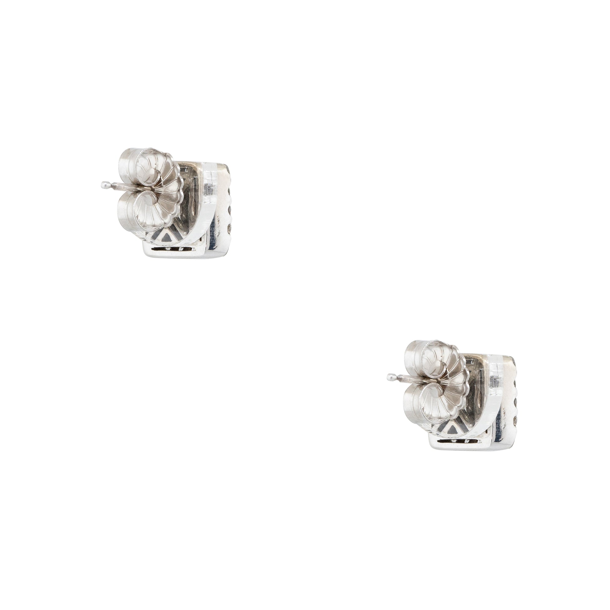 14k White Gold 0.74ctw Round Brilliant & Baguette Cut Diamond Mosaic Square Earrings