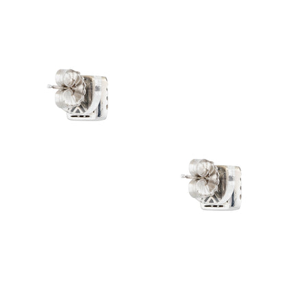 14k White Gold 0.74ctw Round Brilliant & Baguette Cut Diamond Mosaic Square Earrings