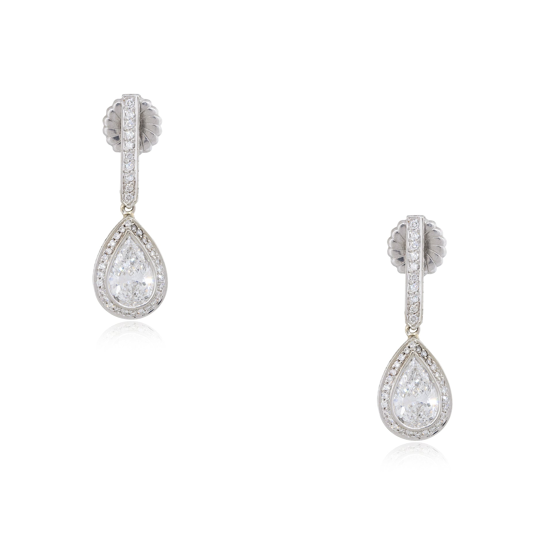 18k White Gold 4.76ctw Pear Shape Halo Drop Earrings