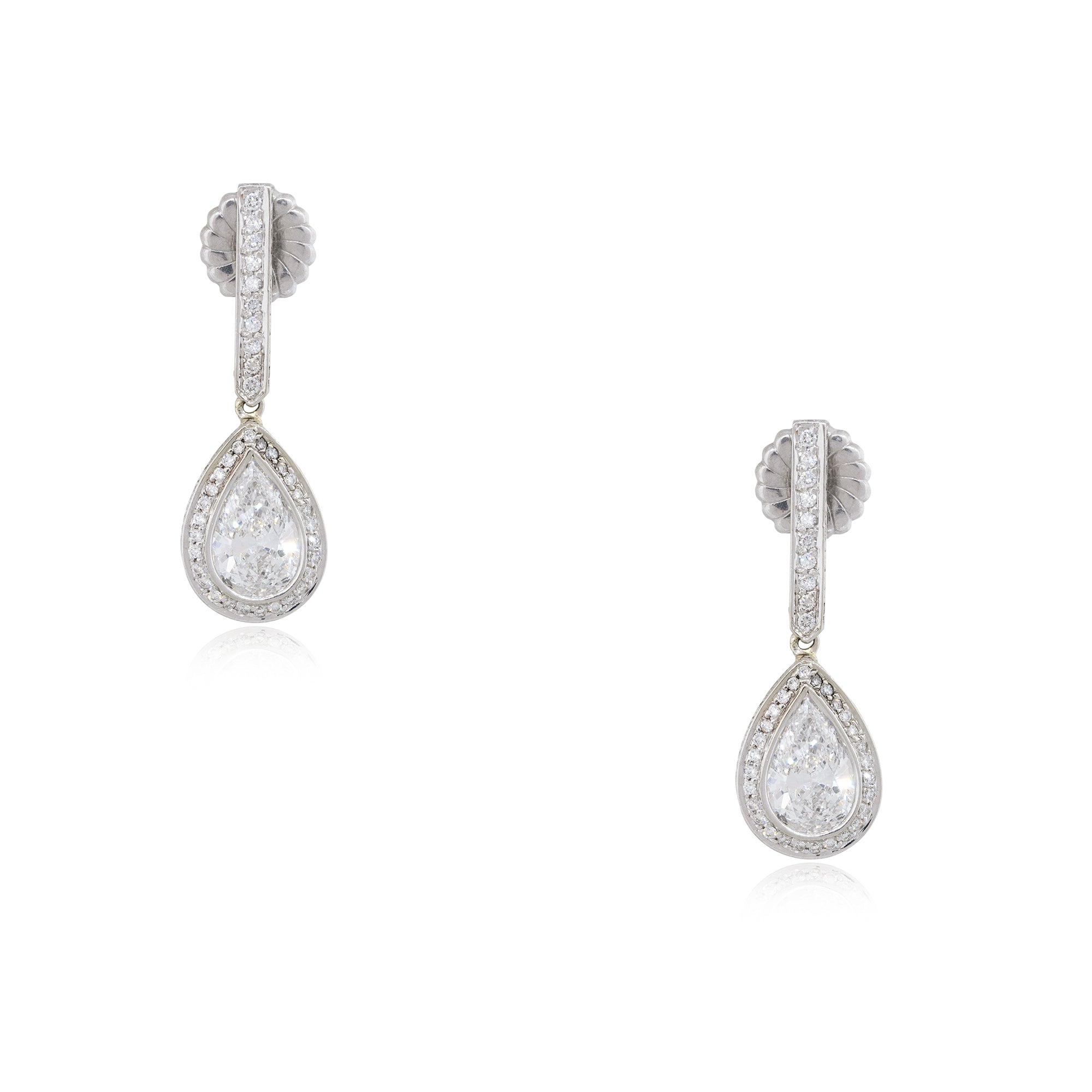 18k White Gold 4.76ctw Pear Shape Halo Drop Earrings