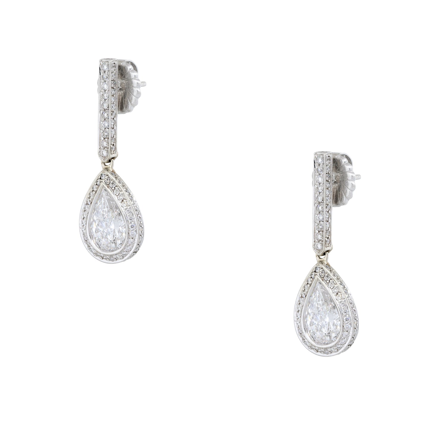 18k White Gold 4.76ctw Pear Shape Halo Drop Earrings