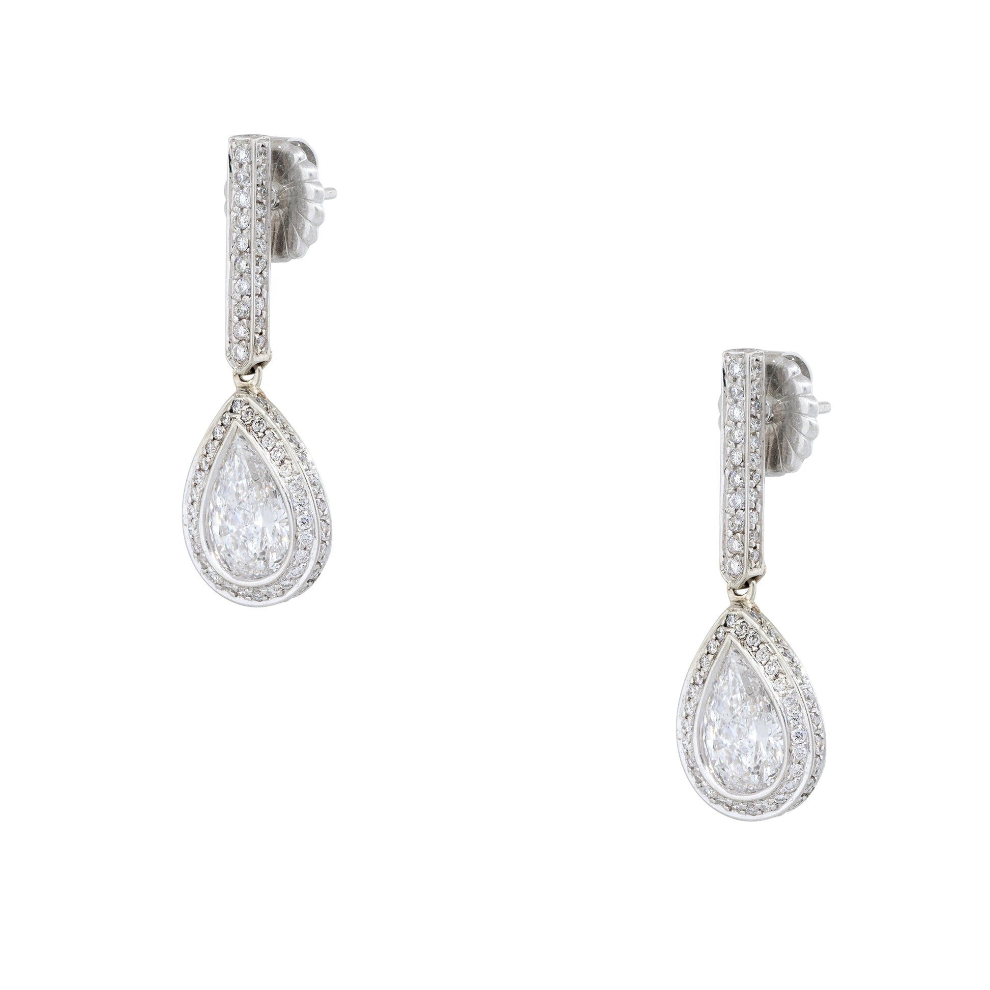 18k White Gold 4.76ctw Pear Shape Halo Drop Earrings