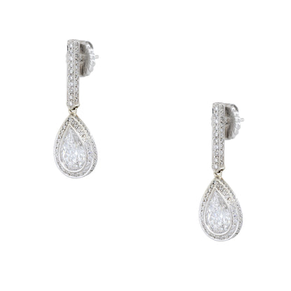 18k White Gold 4.76ctw Pear Shape Halo Drop Earrings
