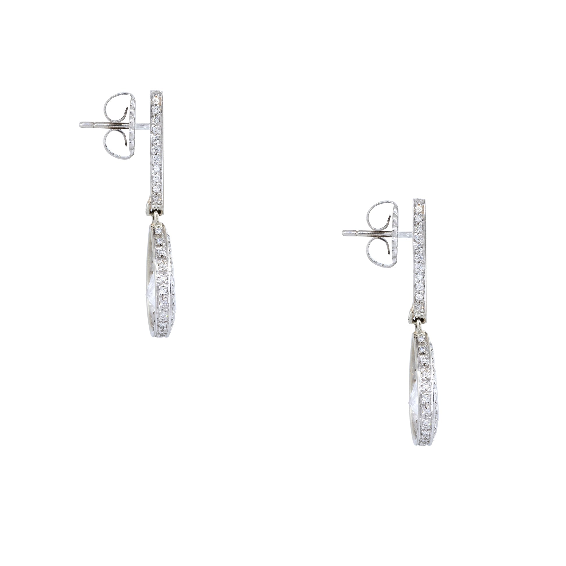 18k White Gold 4.76ctw Pear Shape Halo Drop Earrings