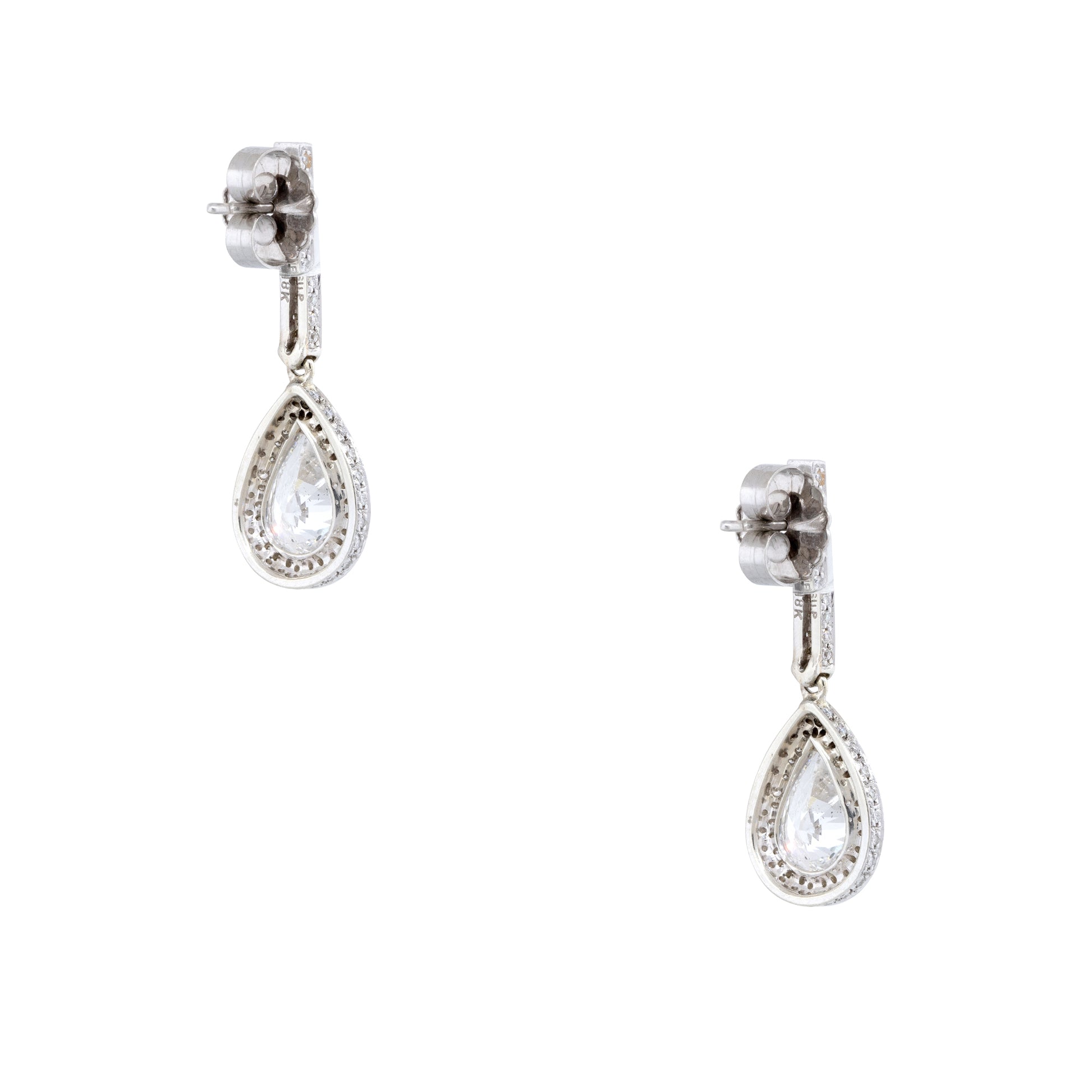 18k White Gold 4.76ctw Pear Shape Halo Drop Earrings