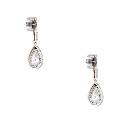 18k White Gold 4.76ctw Pear Shape Halo Drop Earrings